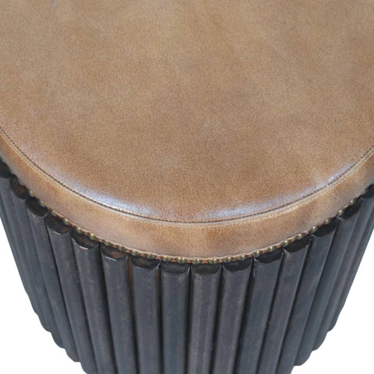 Ribbed Leather Accent Stool