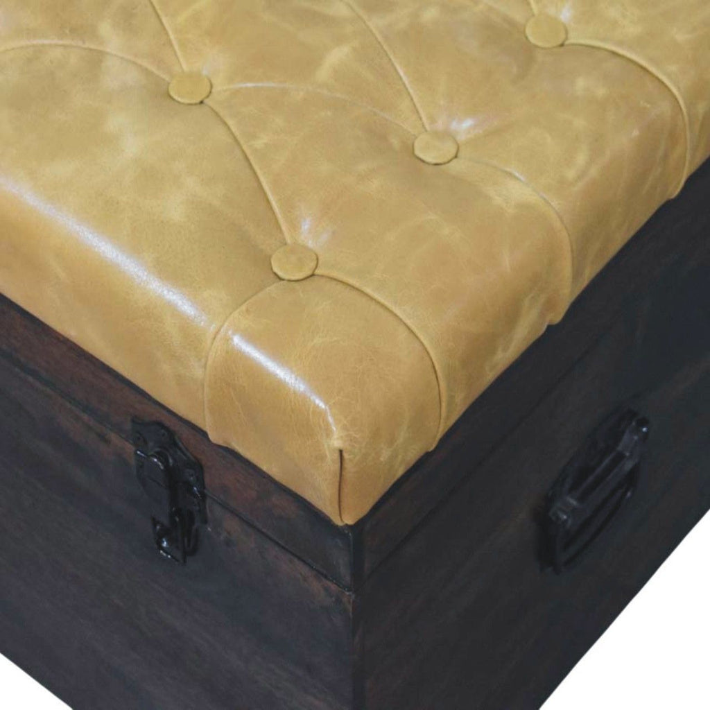 Walnut Storage Trunk Bench with Tan Leather