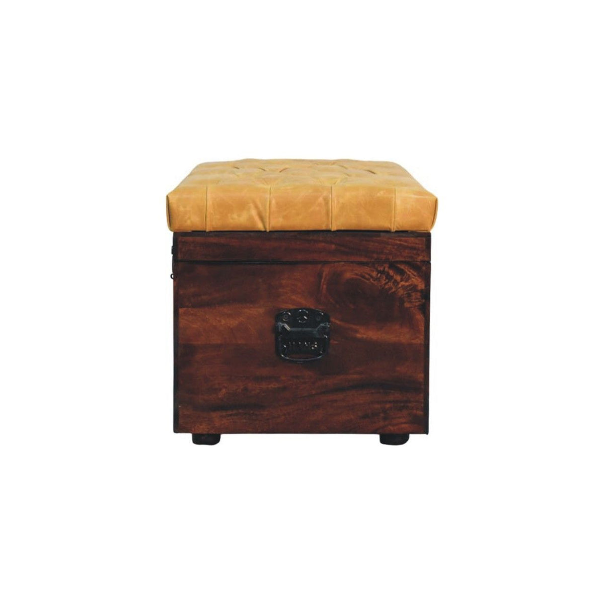 Walnut Storage Trunk Bench with Tan Leather