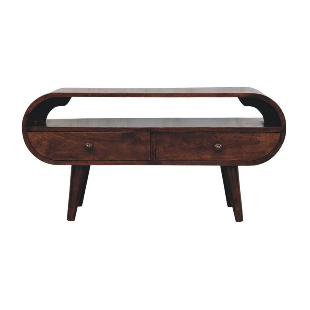 Walnut Curved Two Drawer Media Unit