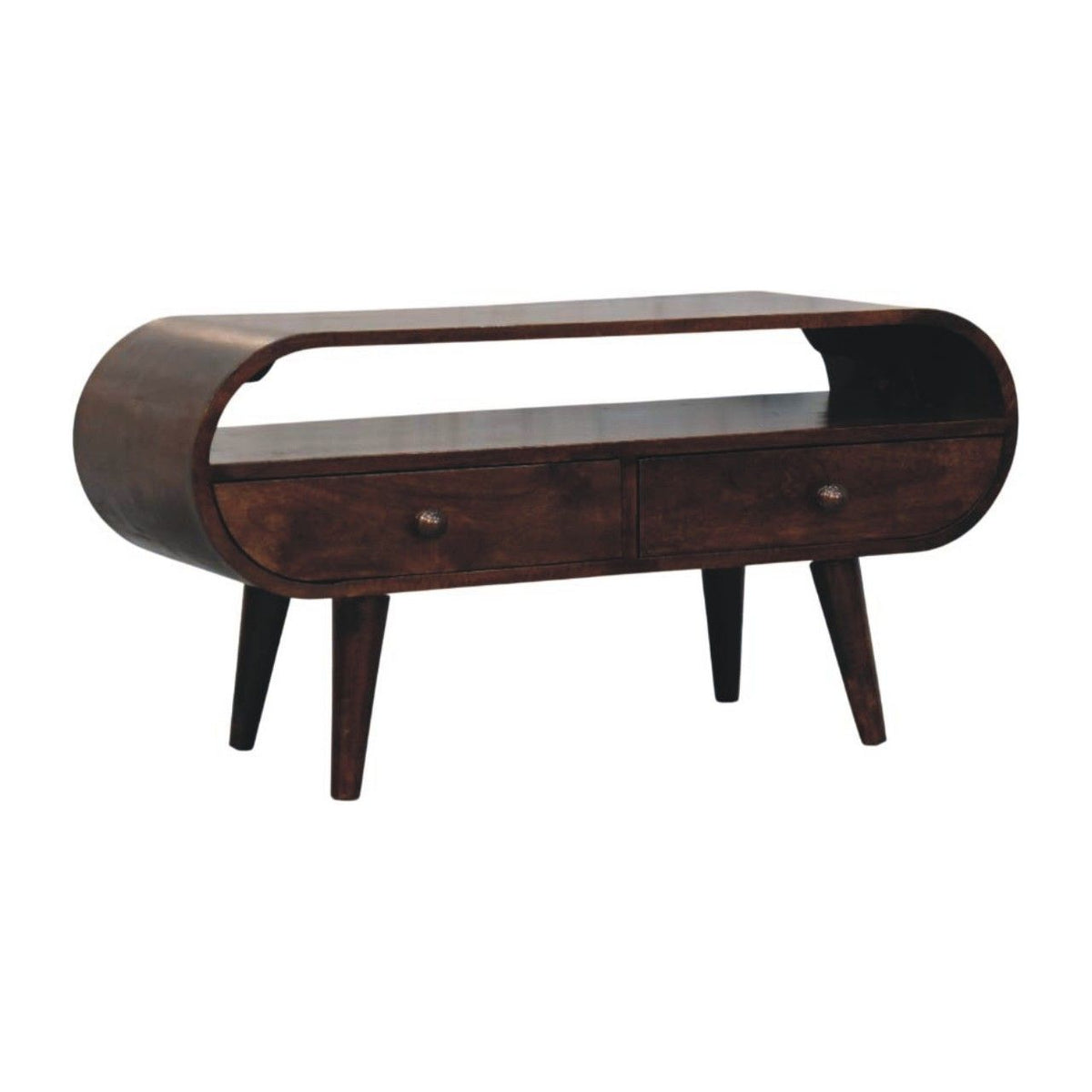 Walnut Curved Two Drawer Media Unit