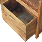 Oak-Tone Storage Bench with Brown Leather Seat