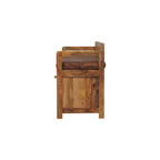 Oak-Tone Storage Bench with Brown Leather Seat