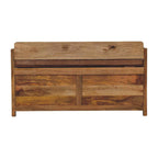 Oak-Tone Storage Bench with Brown Leather Seat