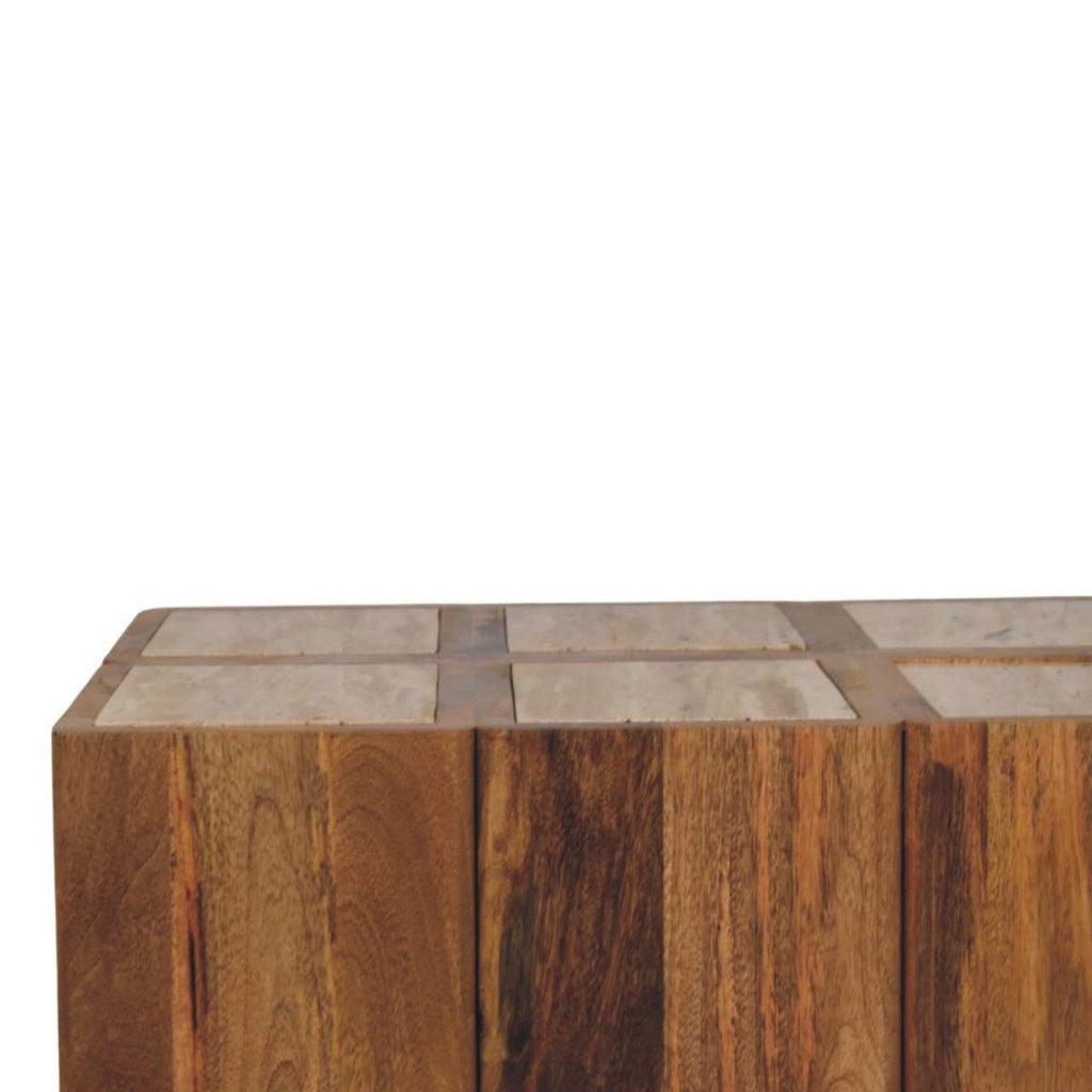 Travertine Top Block Side Table