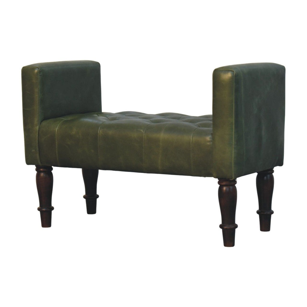 Walnut Green Leather Bedroom Bench