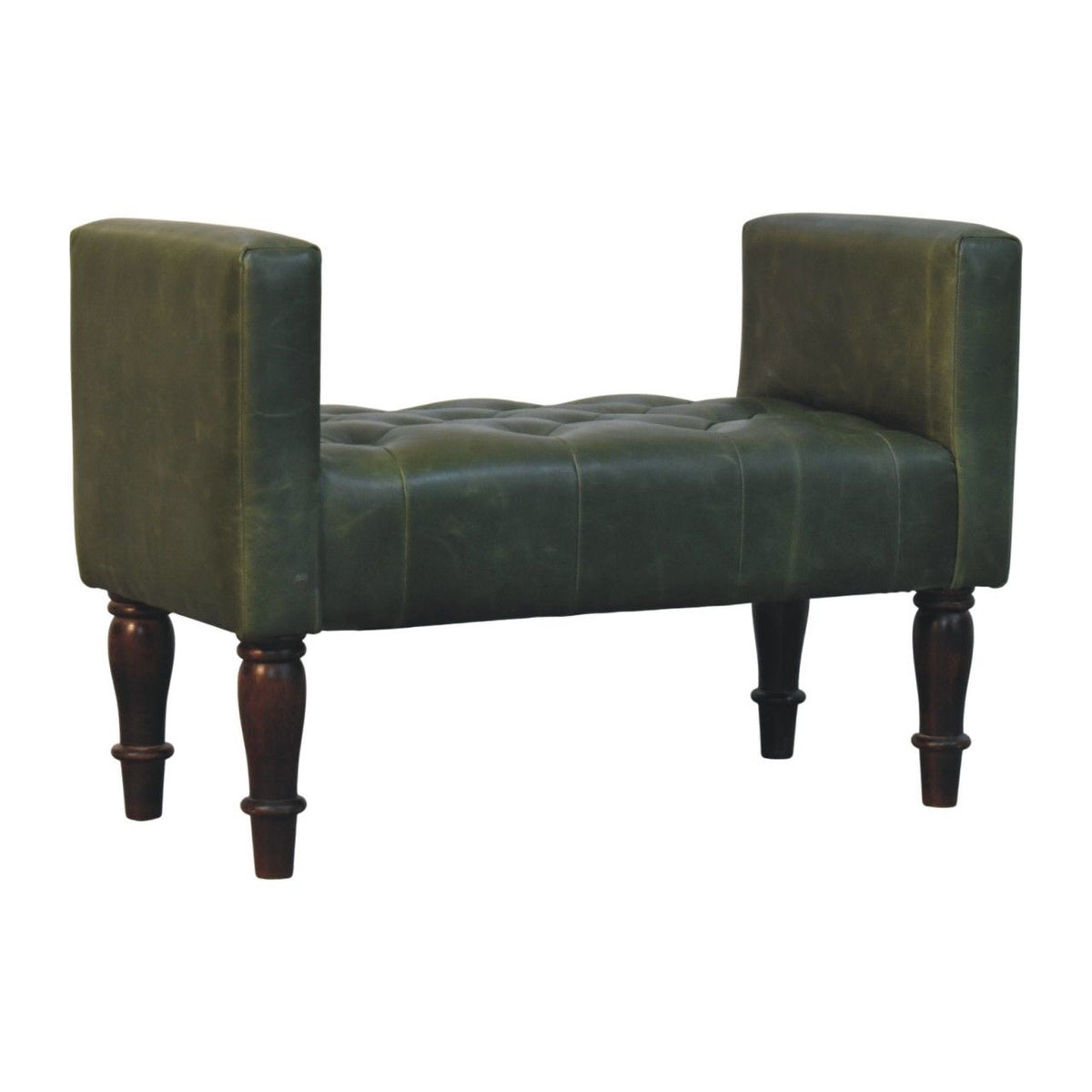 Walnut Green Leather Bedroom Bench