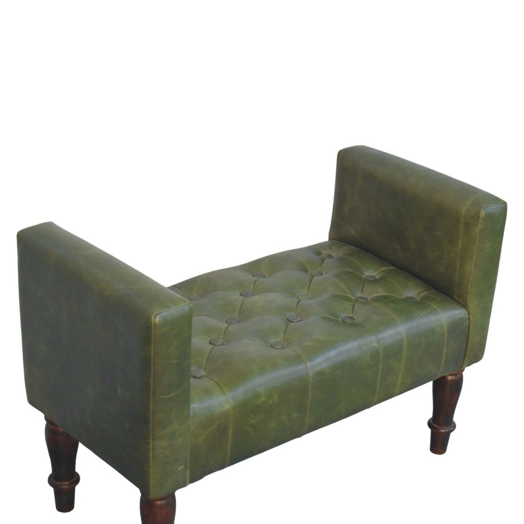 Walnut Green Leather Bedroom Bench