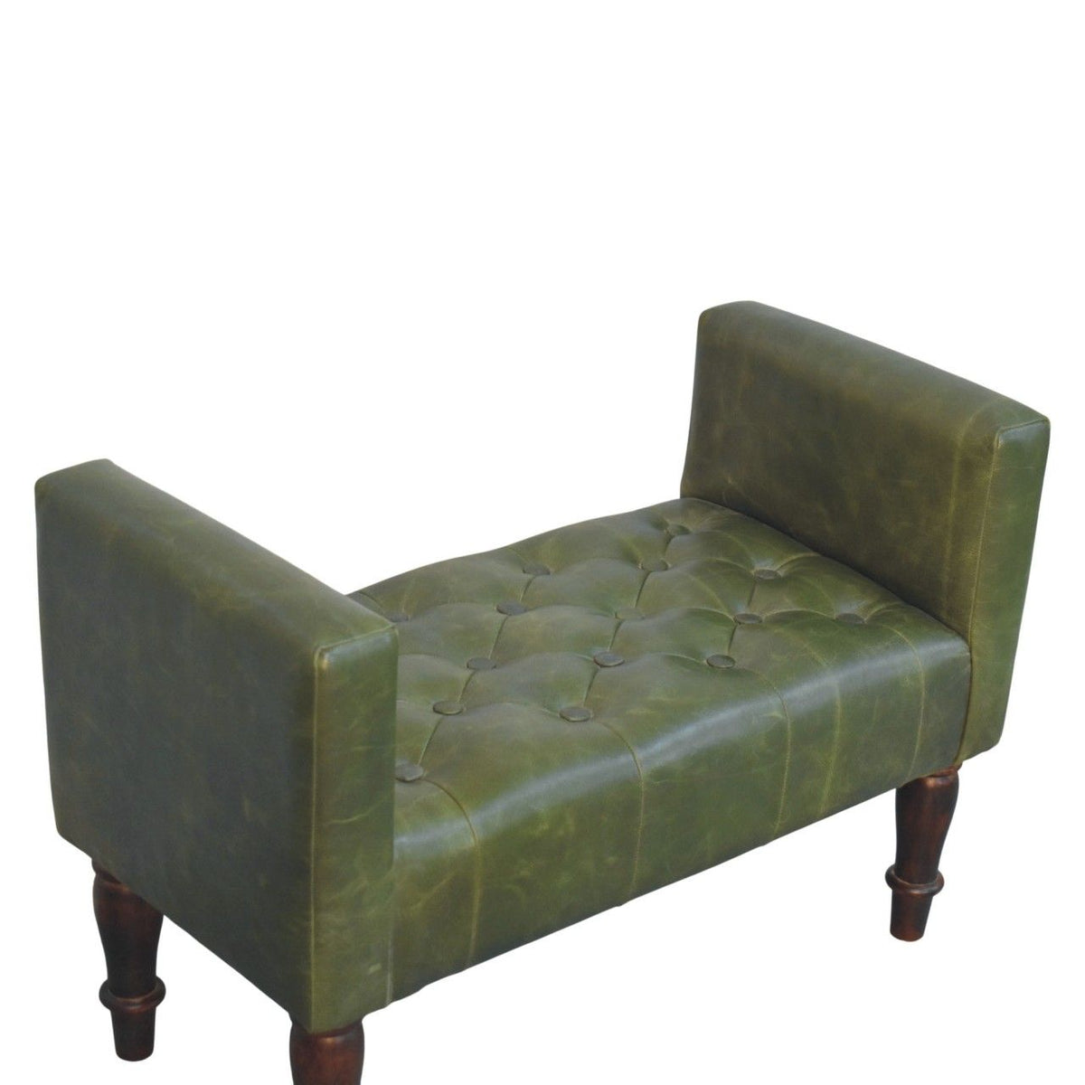 Walnut Green Leather Bedroom Bench