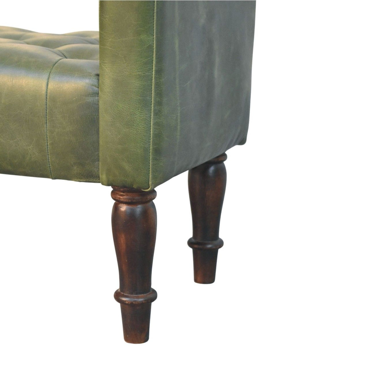 Walnut Green Leather Bedroom Bench