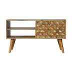 Diamond Carved Oak-Tone Media Unit