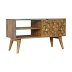 Diamond Carved Oak-Tone Media Unit