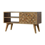 Diamond Carved Oak-Tone Media Unit
