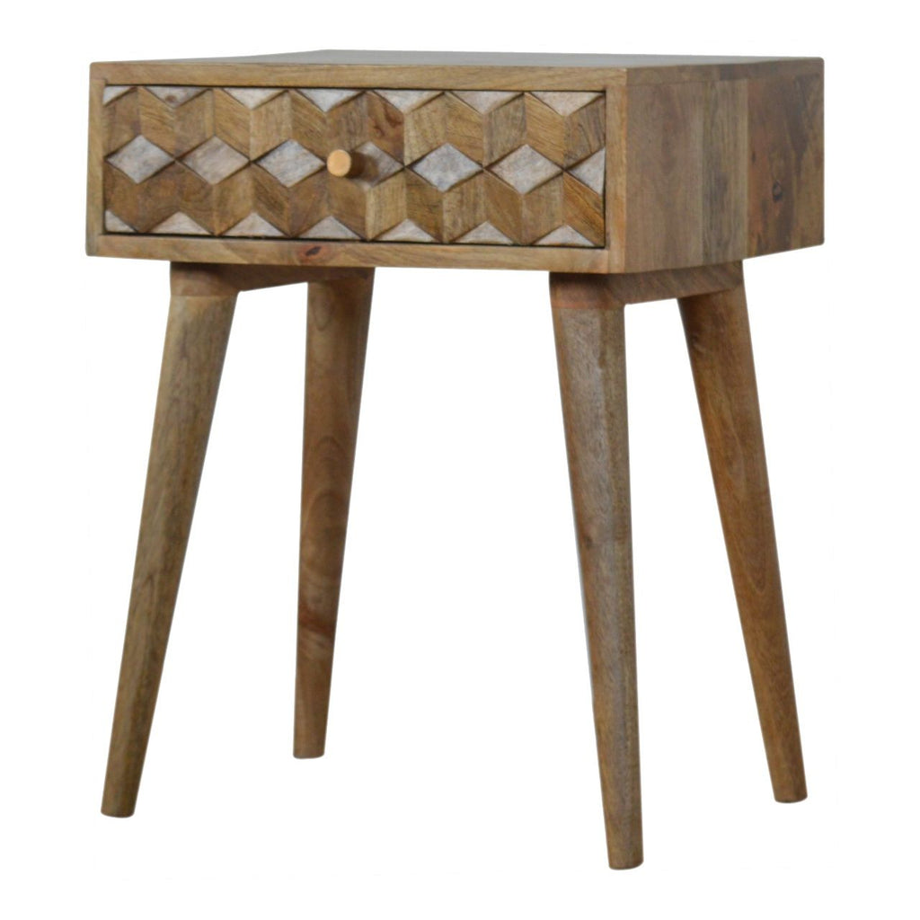 Cube Carved 1 Drawer Bedside