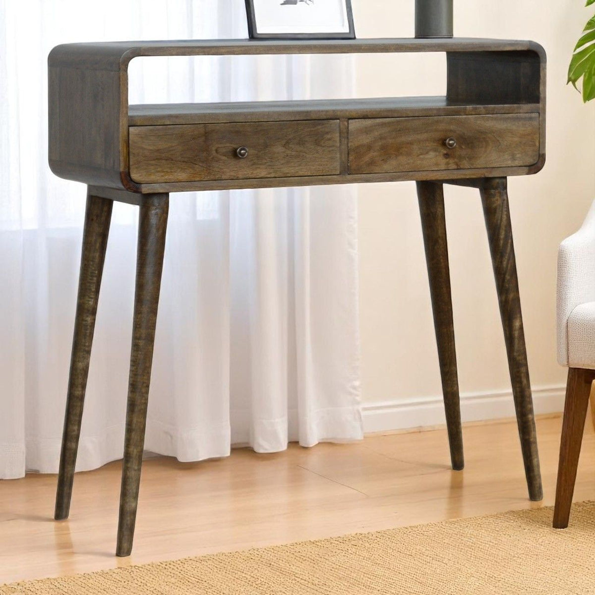 Curved Grey-wash Console Table